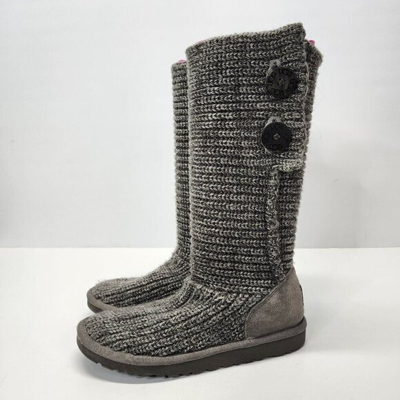 UGG Australia Boots Womens 5 Classic Cardy Tall Winter Boots 5819 Grey Fabric - Picture 8 of 13